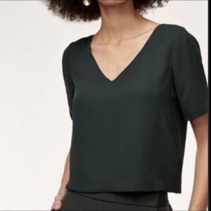 Aritzia Babaton Randy Cropped Blouse in Scarab NWT XXS